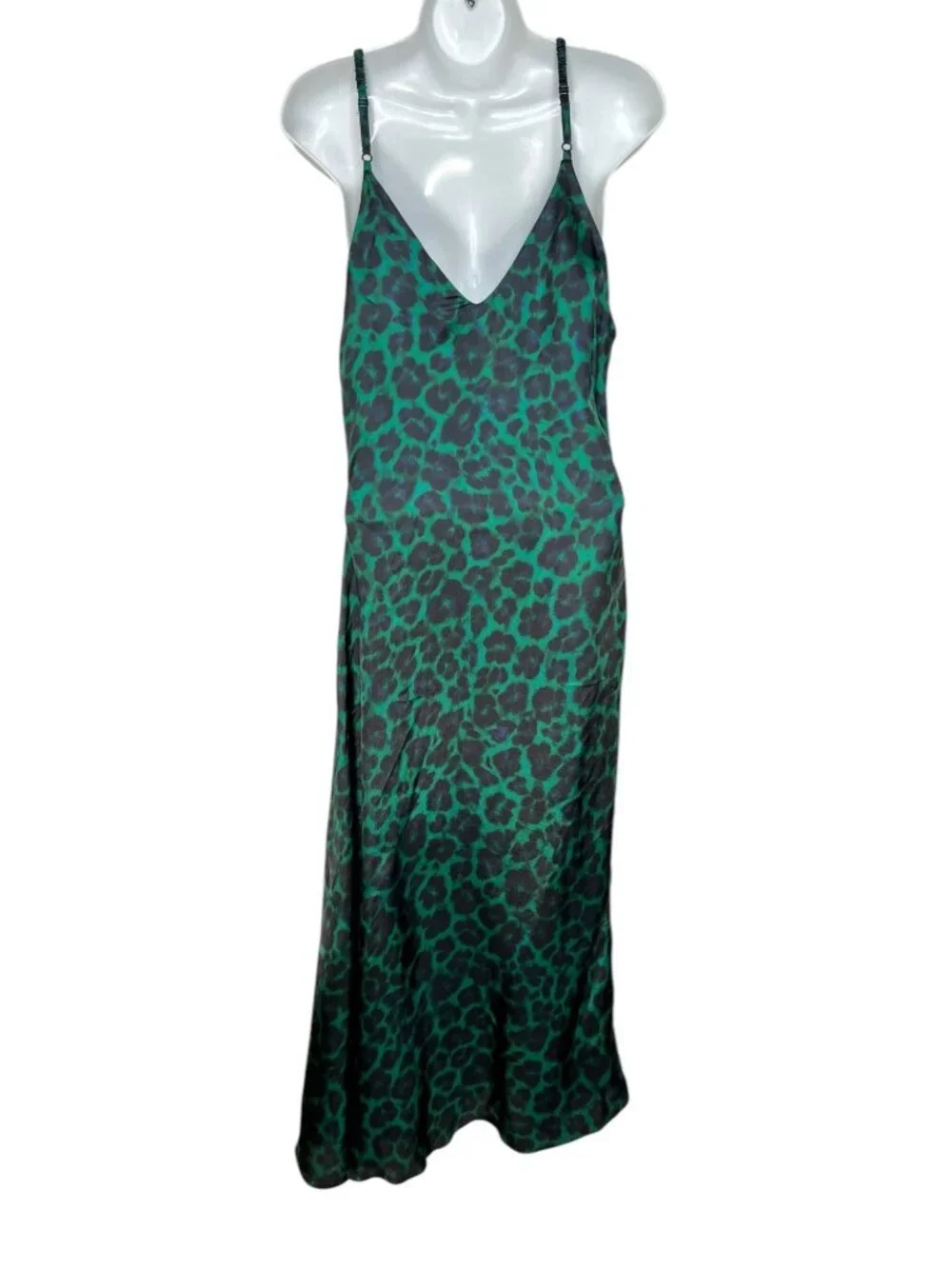 Sandro Amazonie Leopard Print Satin Midi Slip Dress Green Animal Print US 4 - Picture 12 of 16